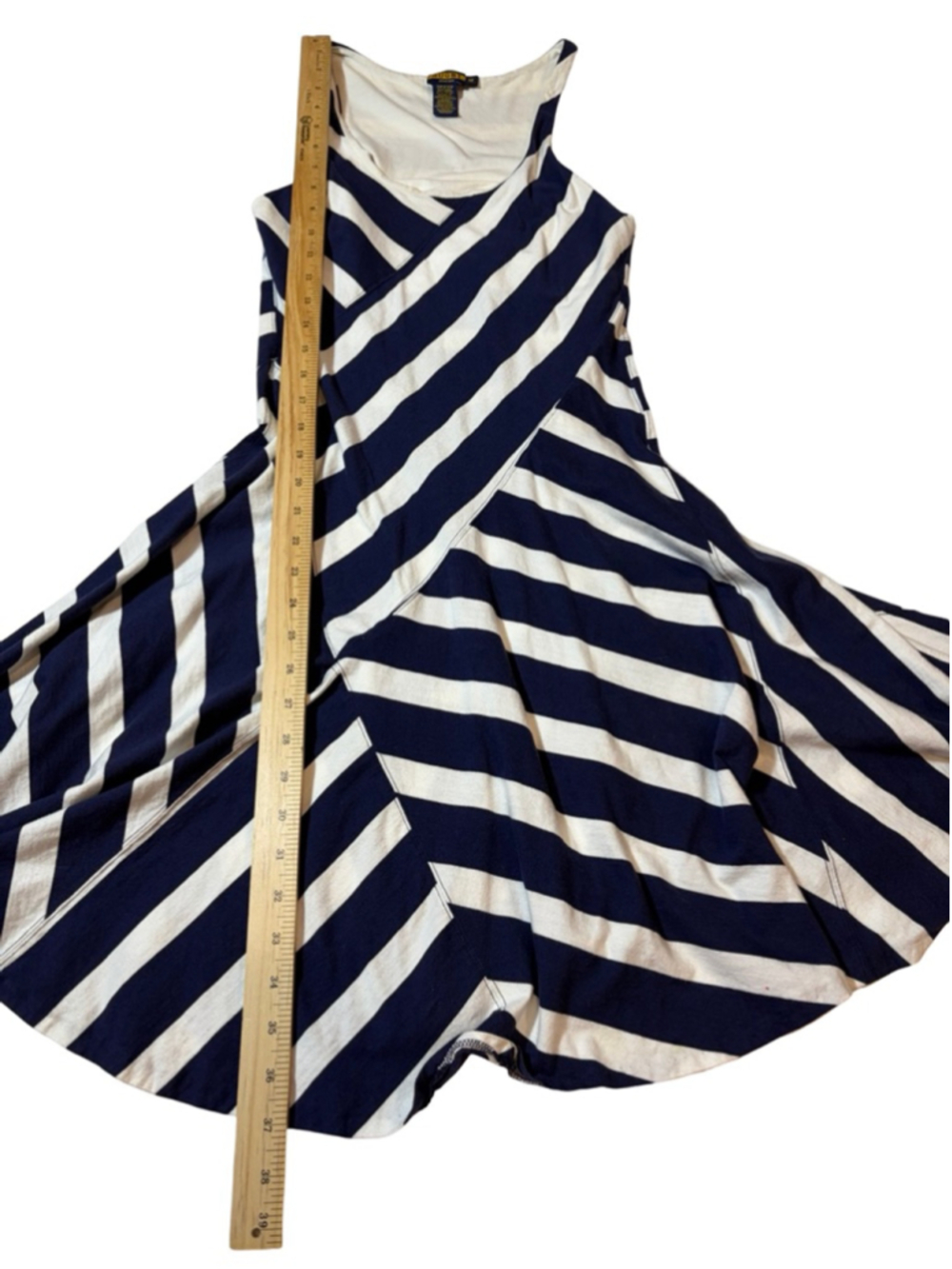 Ralph Lauren Rugby Striped Fit Flare Dress Navy White Preppy Skater Medium - Picture 7 of 7